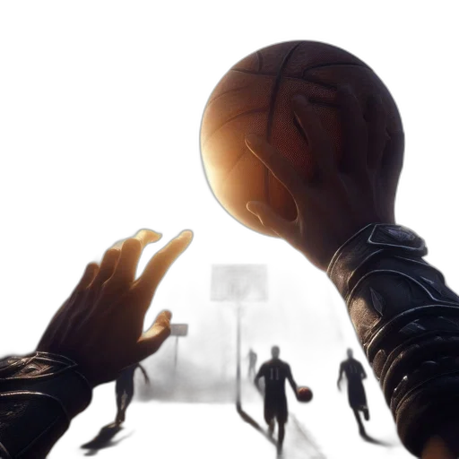 concept art, 3d render, photorealistic, fantasy art, basketball, player, makes, jump transparent PNG cut-out