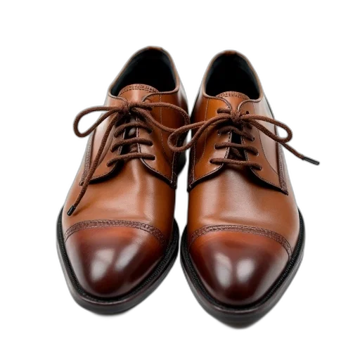shoes, photorealistic, 3d render, pair, brown, leather, visible, creases transparent PNG cut-out