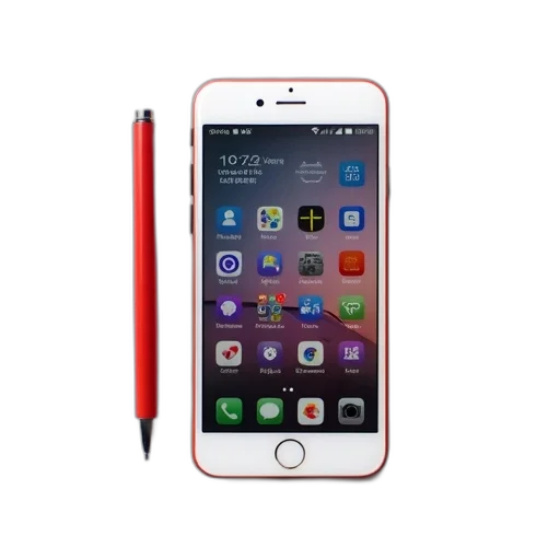white, smartphone, red, trim, displayed, surface, screen, shows transparent PNG cut-out
