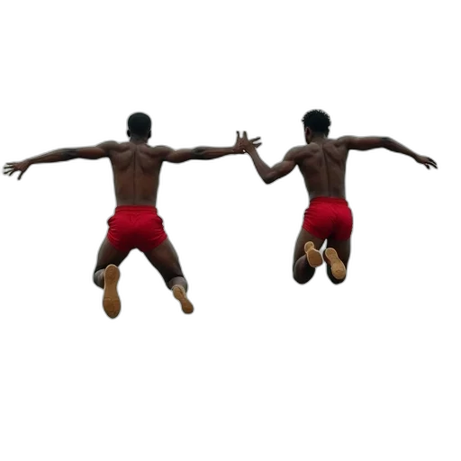 3d render, pixel art, concept art, two, men, performing, high, jump transparent PNG cut-out