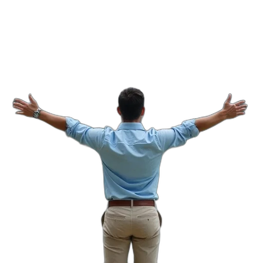staff, jacket, man, light, blue, shirt, beige, pants transparent PNG cut-out
