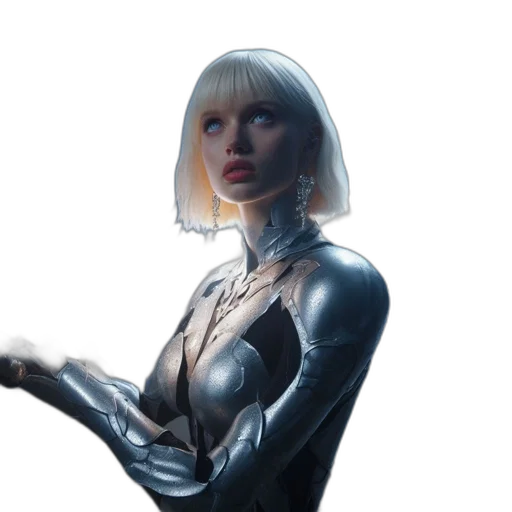 robot, jacket, face, comic book art, concept art, cyberpunk, 3d render, outer space transparent PNG cut-out