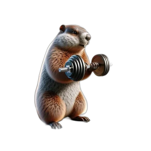 animal, weapon, staff, 3d render, photorealistic, groundhog, lifts, weights transparent PNG cut-out