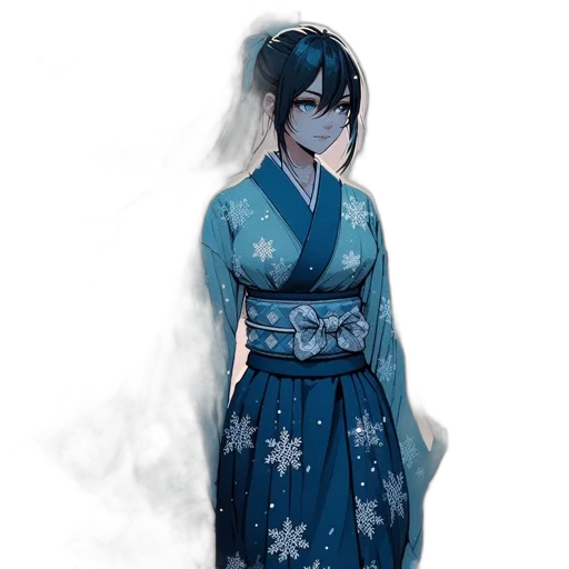 dress, staff, concept art, fantasy art, watercolor, anime, snow, blue transparent PNG cut-out