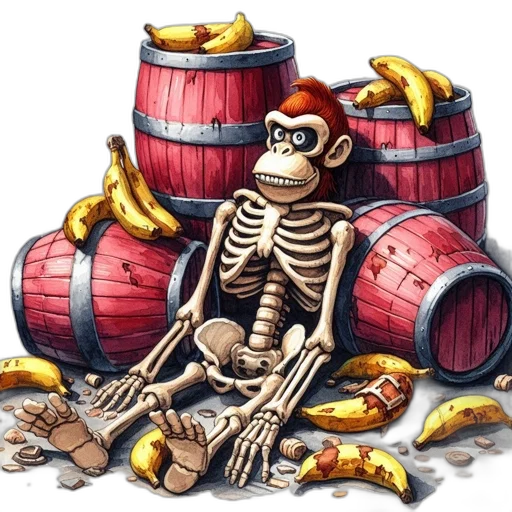 concept art, skeletal, figure, possibly, monkey-like, creature, sits, amidst transparent PNG cut-out