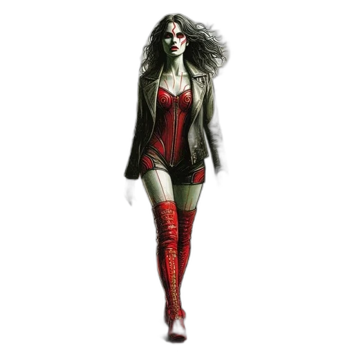 comic book art, concept art, fantasy art, pixel art, red, dark, woman, flowing transparent PNG cut-out