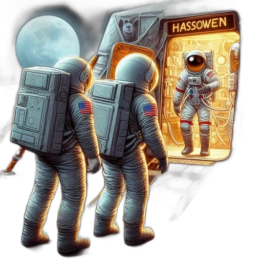 mask, concept art, pixel art, comic book art, fantasy art, outer space, two, astronauts transparent PNG cut-out