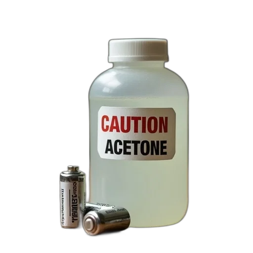 bottle, acetone, caution, label, placed, wooden, surface, next transparent PNG cut-out