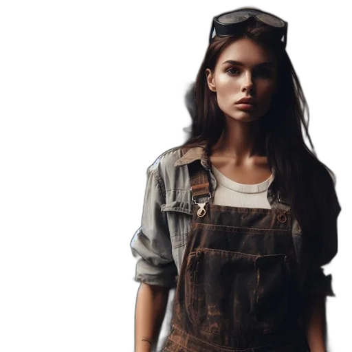 face, jacket, dress, photorealistic, concept art, 3d render, earth tones, dark transparent PNG cut-out