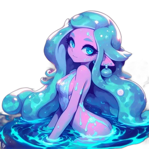 creature, hair, dress, crown, pixel art, vaporwave, concept art, fantasy art transparent PNG cut-out