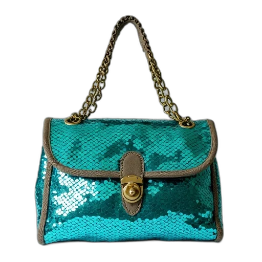 green, blue, turquoise, sequin, bag transparent PNG cut-out