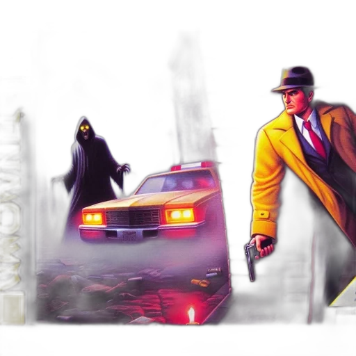 car, concept art, comic book art, cyberpunk, photorealistic, fog, city street, snow transparent PNG cut-out