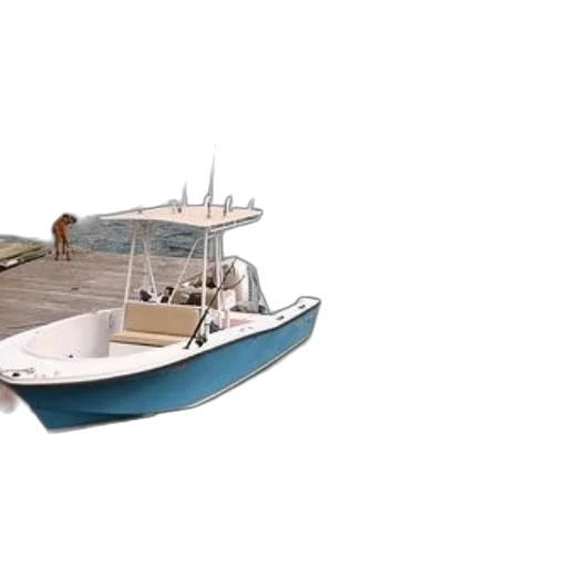 3d render, photorealistic, small, blue, white, boat, fishing, equipment transparent PNG cut-out