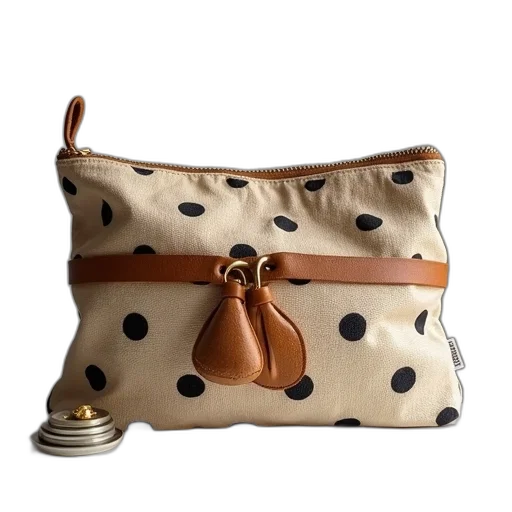 polka, dot, canvas, leather, clutch, tassell transparent PNG cut-out
