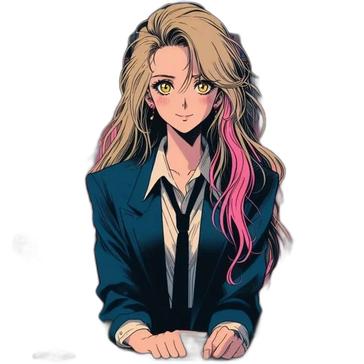 jacket, staff, hair, face, anime, cartoon, pixel art, vaporwave transparent PNG cut-out