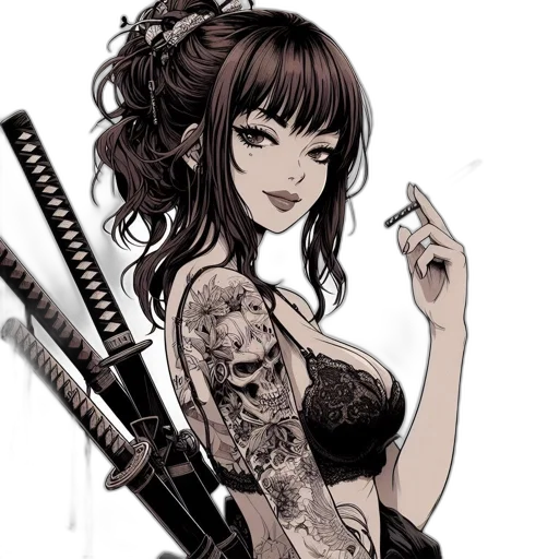 weapon, staff, comic book art, fantasy art, anime, cartoon, dark, monochrome transparent PNG cut-out