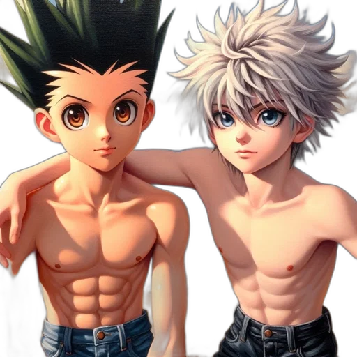 anime, 3d render, concept art, pixel art, two, characters, distinctive, hairstyles transparent PNG cut-out