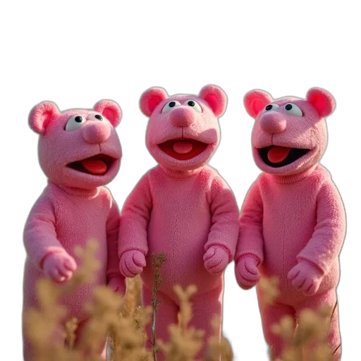 3d render, group, puppets, pink, clothing, pose, photo, field transparent PNG cut-out