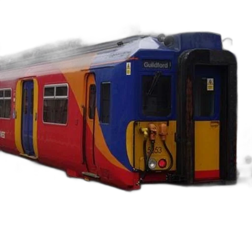 3d render, photorealistic, concept art, red, blue, yellow, train, word transparent PNG cut-out