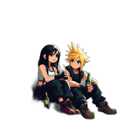 pixel art, concept art, 3d render, fantasy art, fire, two, animated, characters transparent PNG cut-out
