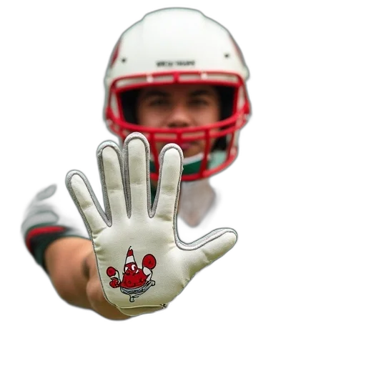 person, wearing, white, helmet, red, logo, side, holding transparent PNG cut-out