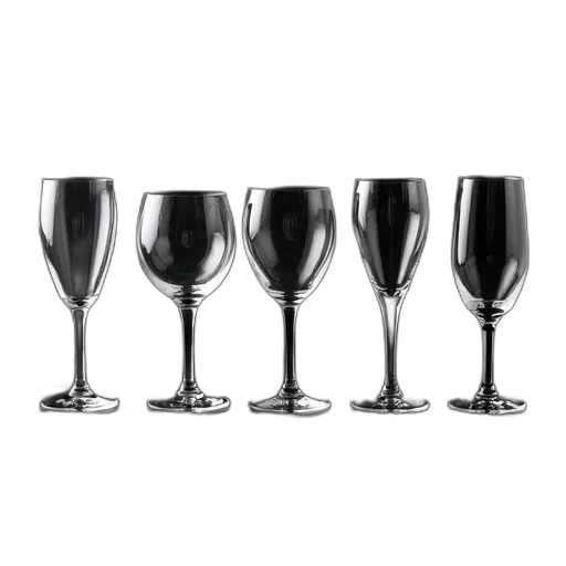 monochrome, set, six, crystal, wine, glasses, arranged, black transparent PNG cut-out