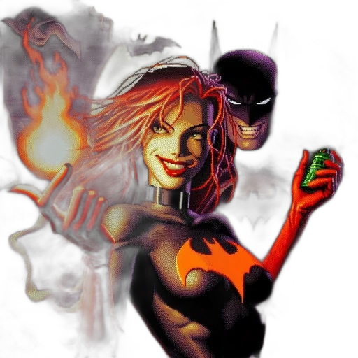 mask, comic book art, concept art, fantasy art, pixel art, fire, batman, red-costumed transparent PNG cut-out