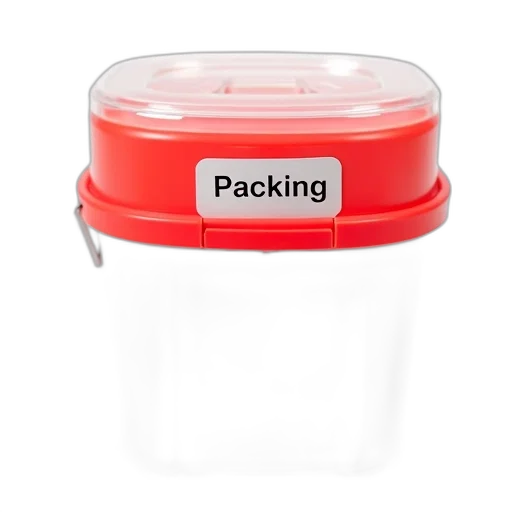 red, white, plastic, storage, bin, clear, lid, displayed transparent PNG cut-out