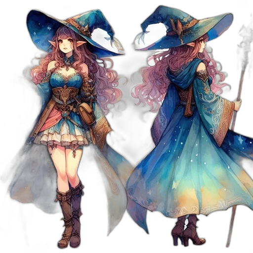 dress, concept art, fantasy art, pixel art, watercolor, blue, colorful, dark transparent PNG cut-out