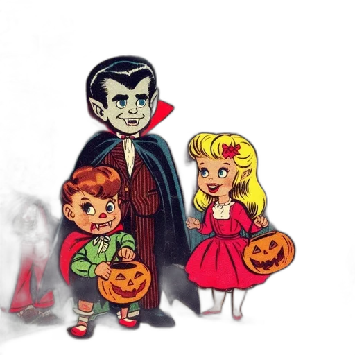 comic book art, concept art, cartoon, watercolor, red, vintage-styled, halloween, illustration transparent PNG cut-out