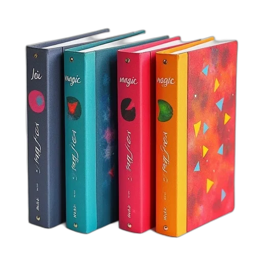 colorful, set, four, notebooks, different, colored, covers, pages transparent PNG cut-out