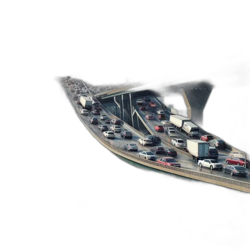 car, concept art, 3d render, photorealistic, city street, fog, suspension, bridge transparent PNG cut-out