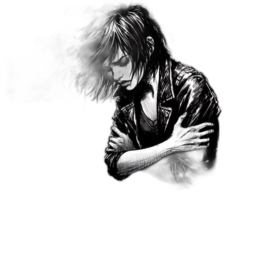 jacket, hair, weapon, staff, comic book art, concept art, pencil sketch, photorealistic transparent PNG cut-out