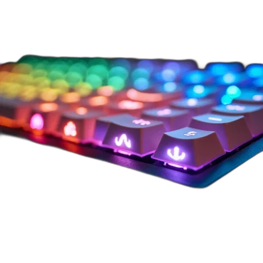 3d render, cyberpunk, neon lights, colorful, neon, close-up, mechanical, keyboard transparent PNG cut-out