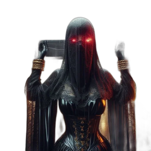 robot, sword, dress, mask, concept art, fantasy art, cyberpunk, 3d render transparent PNG cut-out