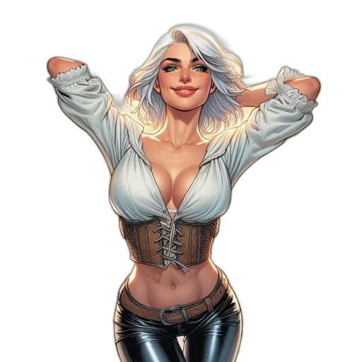 comic book art, fantasy art, concept art, pixel art, woman, silver, hair, stands transparent PNG cut-out