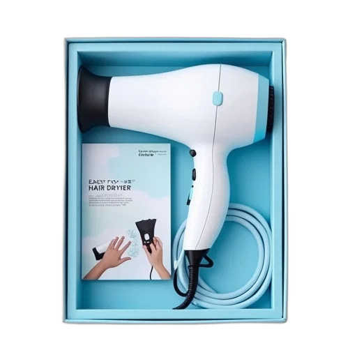 staff, white, hair, dryer, blue, corded, handle, displayed transparent PNG cut-out