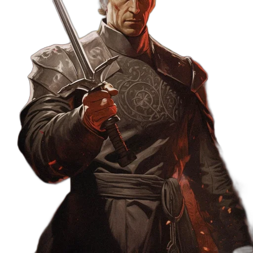 sword, staff, jacket, weapon, concept art, comic book art, fantasy art, photorealistic transparent PNG cut-out