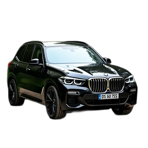 car, 3d render, photorealistic, black, bmw, suv, parked, gravel transparent PNG cut-out