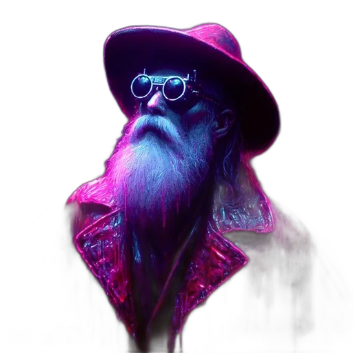 hat, hair, mask, jacket, fantasy art, concept art, vaporwave, cyberpunk transparent PNG cut-out