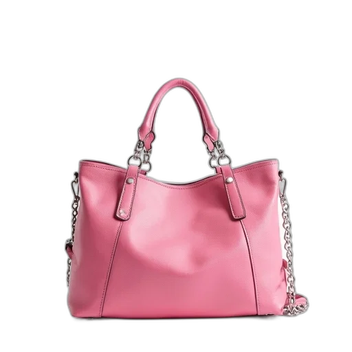 3d render, pastel, pink, fabric, handbag, silver, zipper, chain transparent PNG cut-out