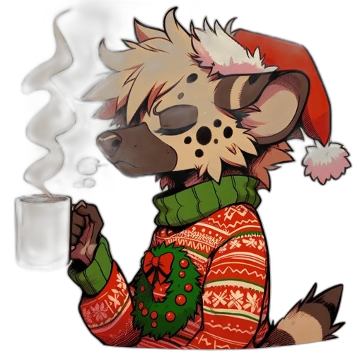 pixel art, concept art, watercolor, anthropomorphic, hybrid, canine, hyena, wears transparent PNG cut-out