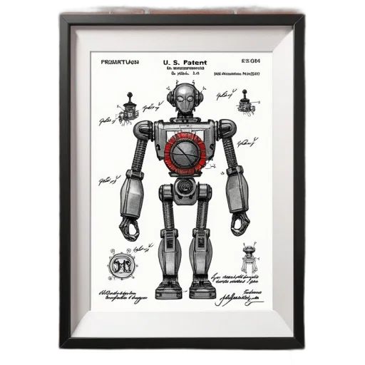 robot, concept art, framed, drawing, detailed, mechanical, parts, displayed transparent PNG cut-out