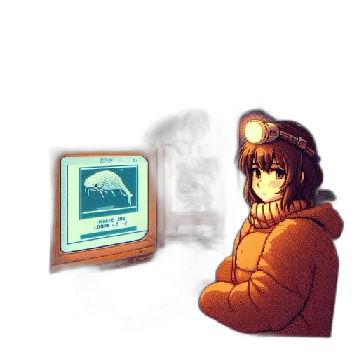 robot, jacket, face, creature, pixel art, vaporwave, cyberpunk, concept art transparent PNG cut-out