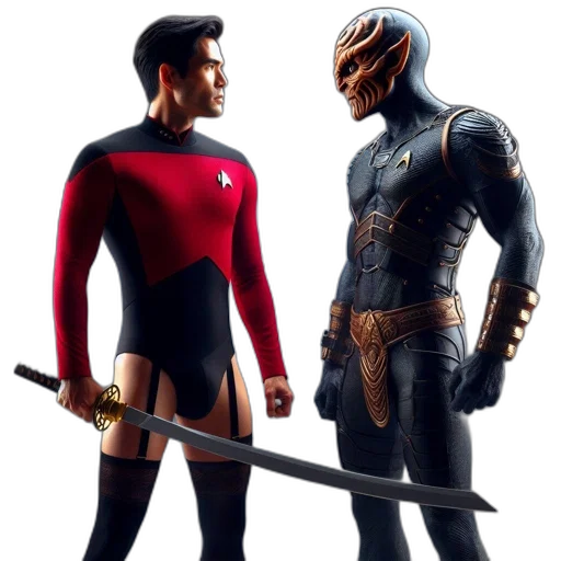 concept art, comic book art, 3d render, outer space, two, characters, contrasting, uniforms transparent PNG cut-out