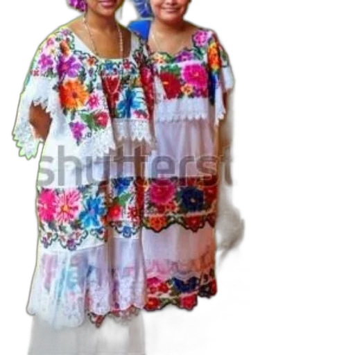 dress, photorealistic, two, women, vibrant, floral-adorned, dresses, stand transparent PNG cut-out