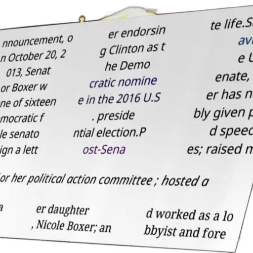 image, text-based, announcement, about, senator, boxer, endorsing, clinton transparent PNG cut-out