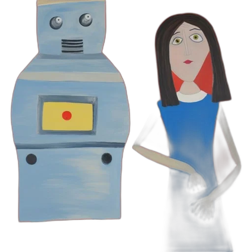 robot, 3d render, concept art, woman, stand, side, against, red transparent PNG cut-out