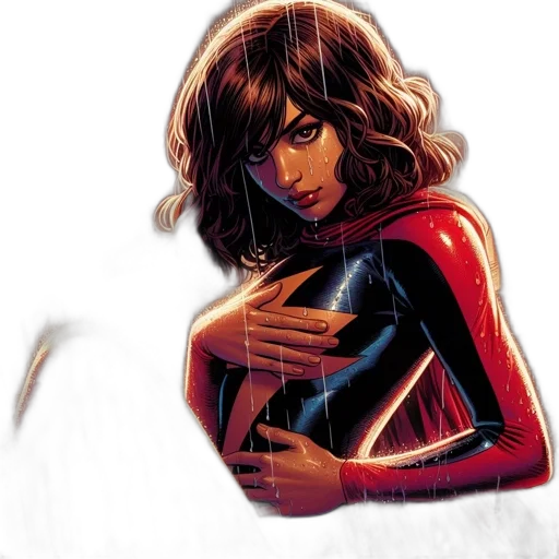 comic book art, concept art, red, female, superhero, wavy, brown, hair transparent PNG cut-out