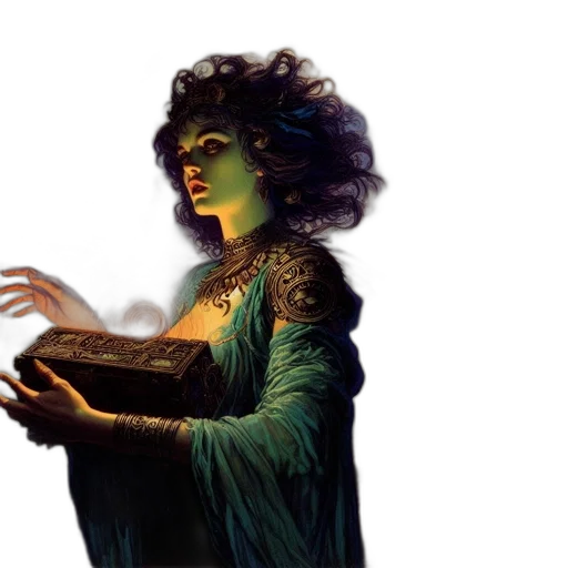 fantasy art, concept art, comic book art, fire, night, green, mystic, woman transparent PNG cut-out